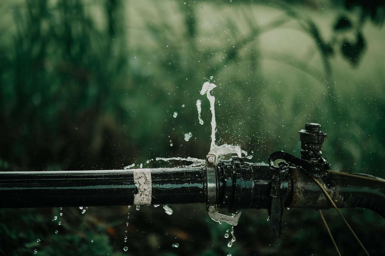 The Art of Drawing Readers In: Your attractive post title goes here A detailed view of a leaking water pipe in a lush green garden setting.